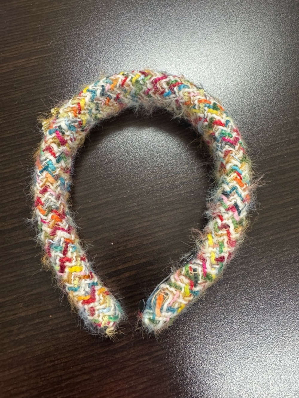 CHANEL Multicolor Knit Headband with Gold Pearl CC - Picture 3 of 7